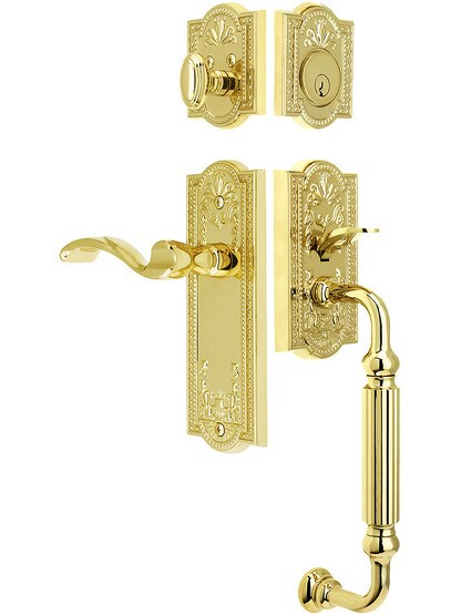 Parthenon Entry Lock Set in PVD Finish with Right-Handed Portofino Lever and